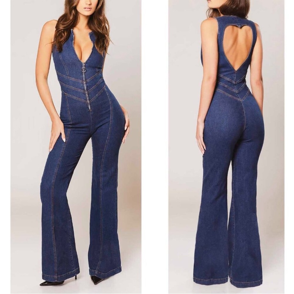 REVICE Dark Blue Denim Heart-Back Jumpsuit